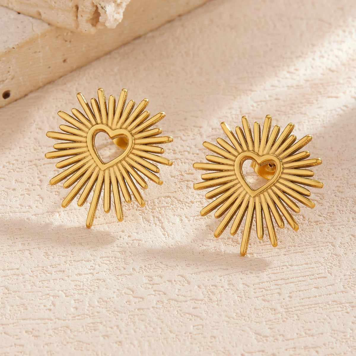 Sunburst Heart Studs