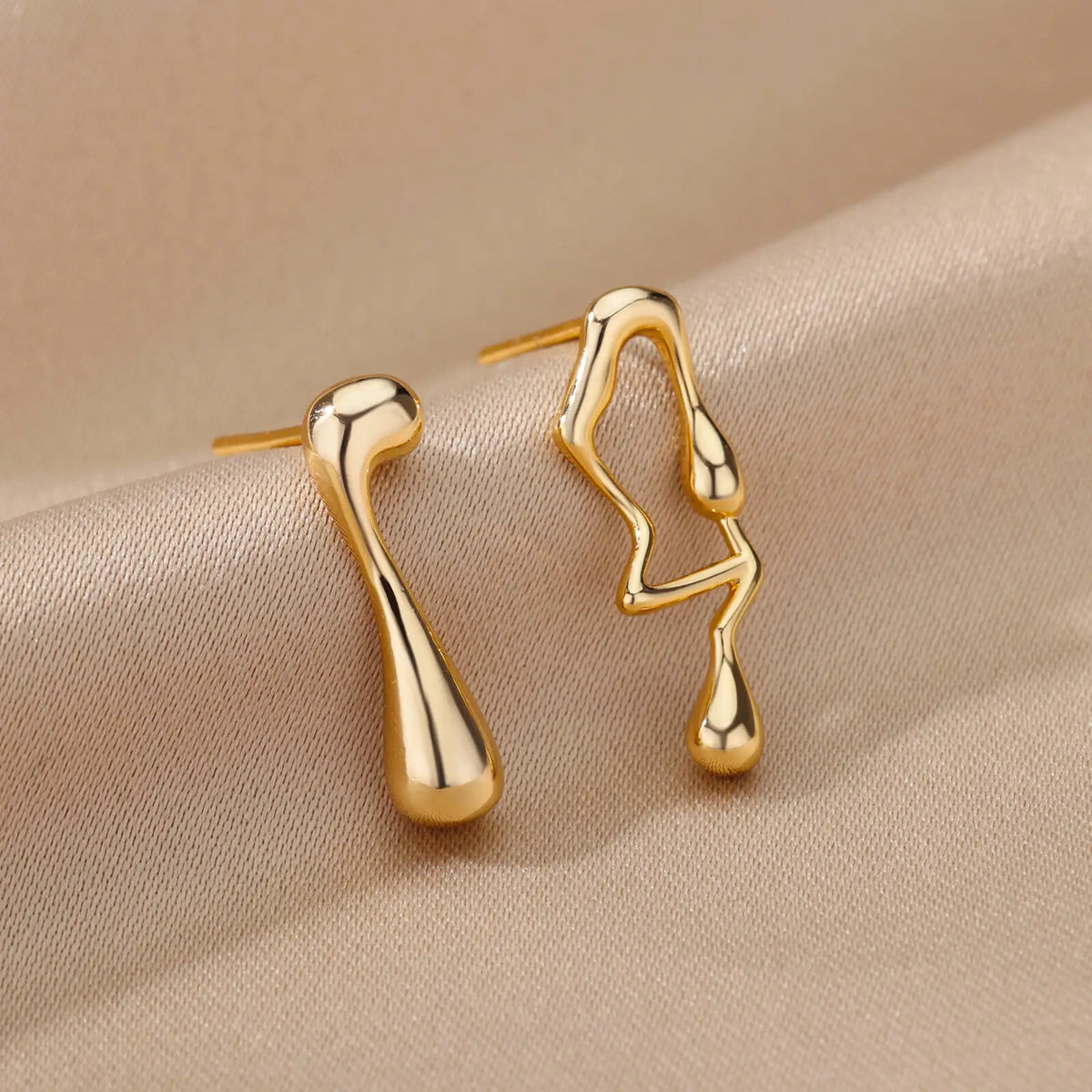Wave Gold Asymmetric Earrings