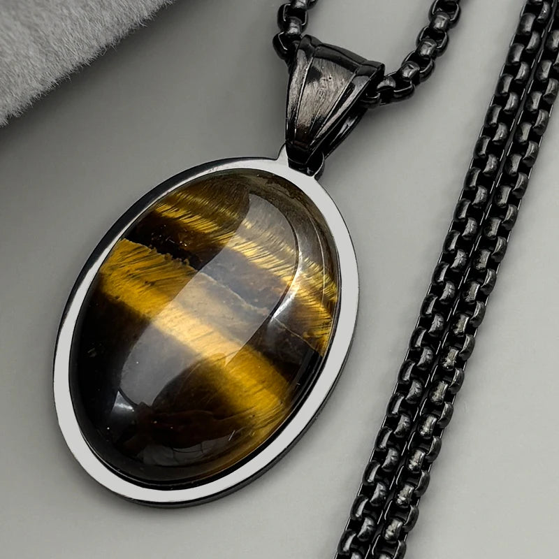 Tiger Eye Oval Pendant Necklace