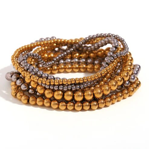 Gold/Silver Beaded Stretch Bracelet