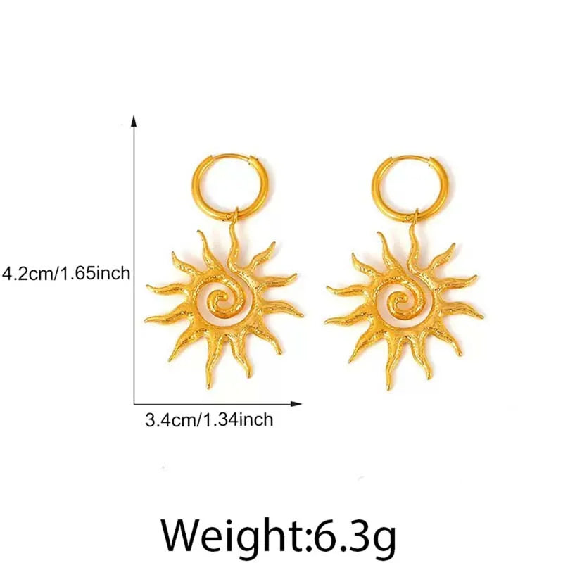 Spiral Sun Drop Earrings | Gold Sunburst Hoops