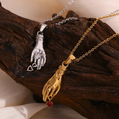 Red Heart Hand Pendant Necklace