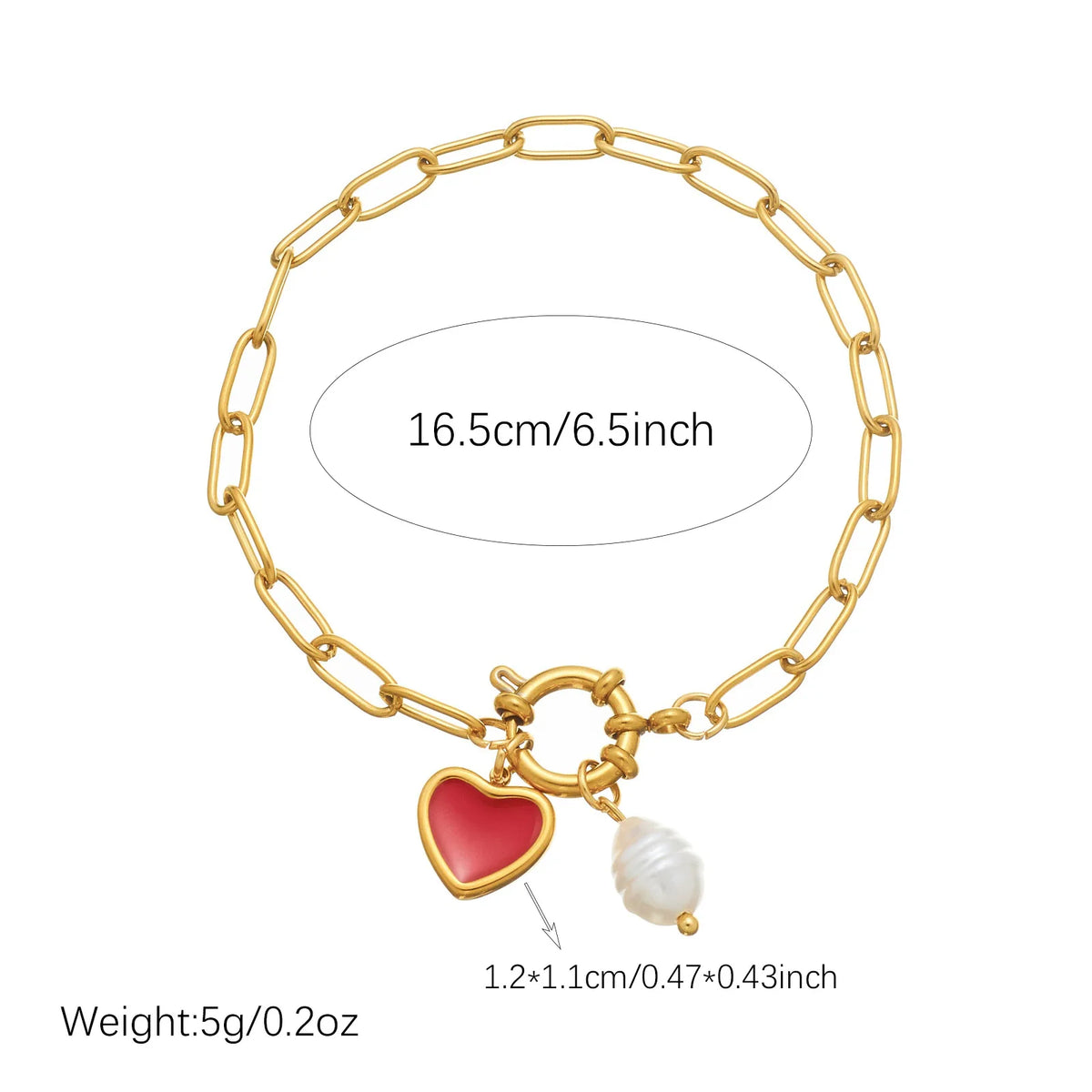 Red Heart Pearl Paperclip Bracelet