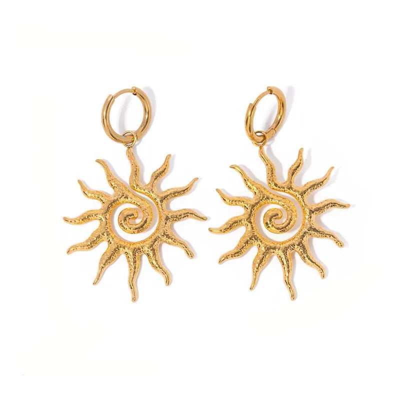 Spiral Sun Drop Earrings | Gold Sunburst Hoops