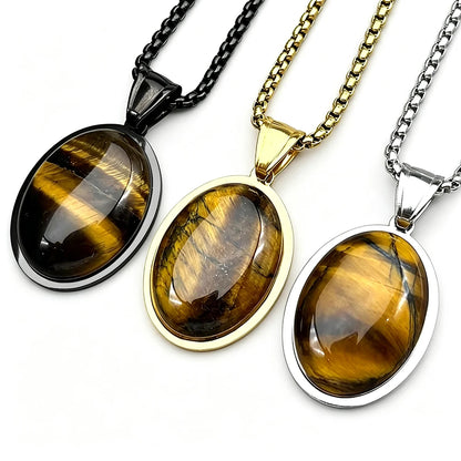 Tiger Eye Oval Pendant Necklace