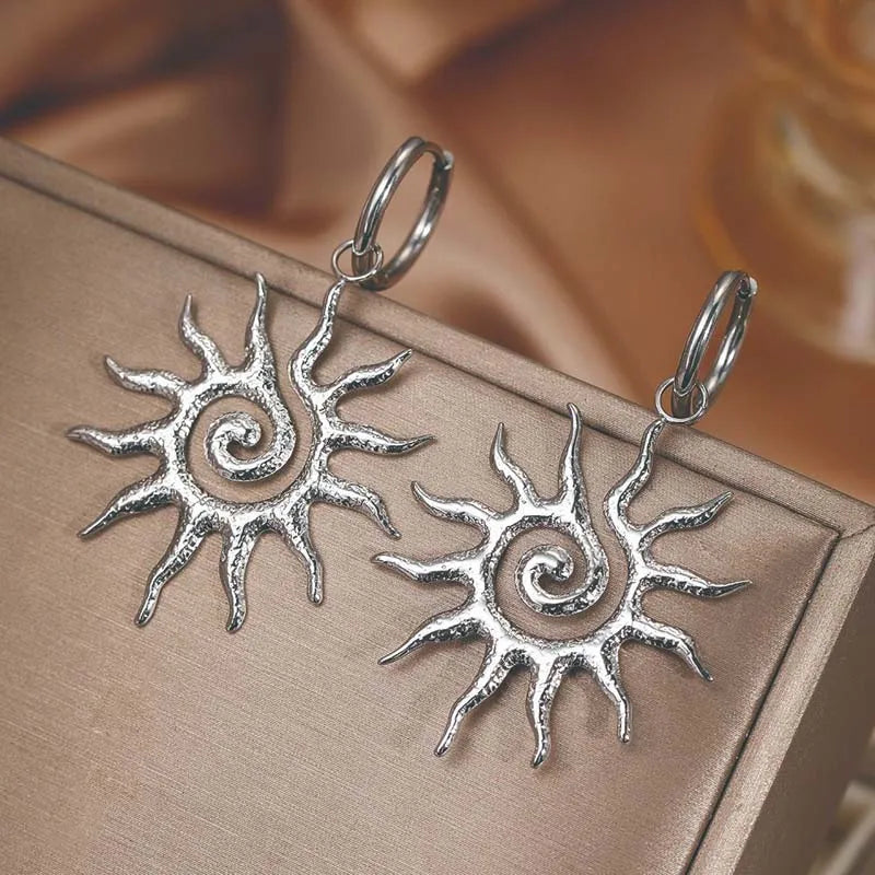Spiral Sun Drop Earrings | Gold Sunburst Hoops