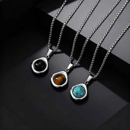 Tiger's Eye Pendant Necklace | Men's Stainless Steel Chain