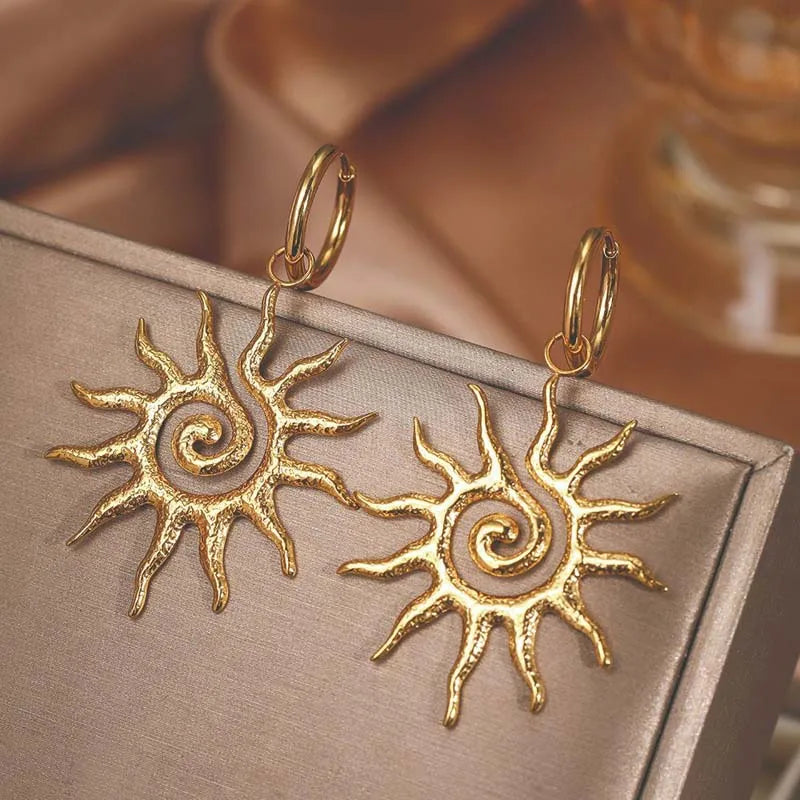 Spiral Sun Drop Earrings | Gold Sunburst Hoops