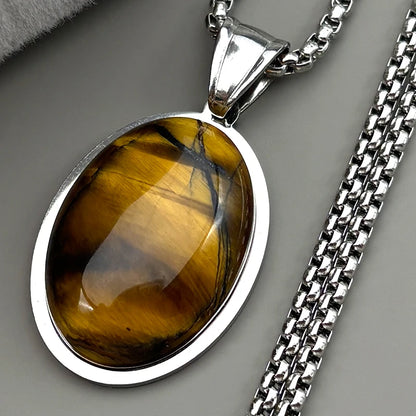 Tiger Eye Oval Pendant Necklace