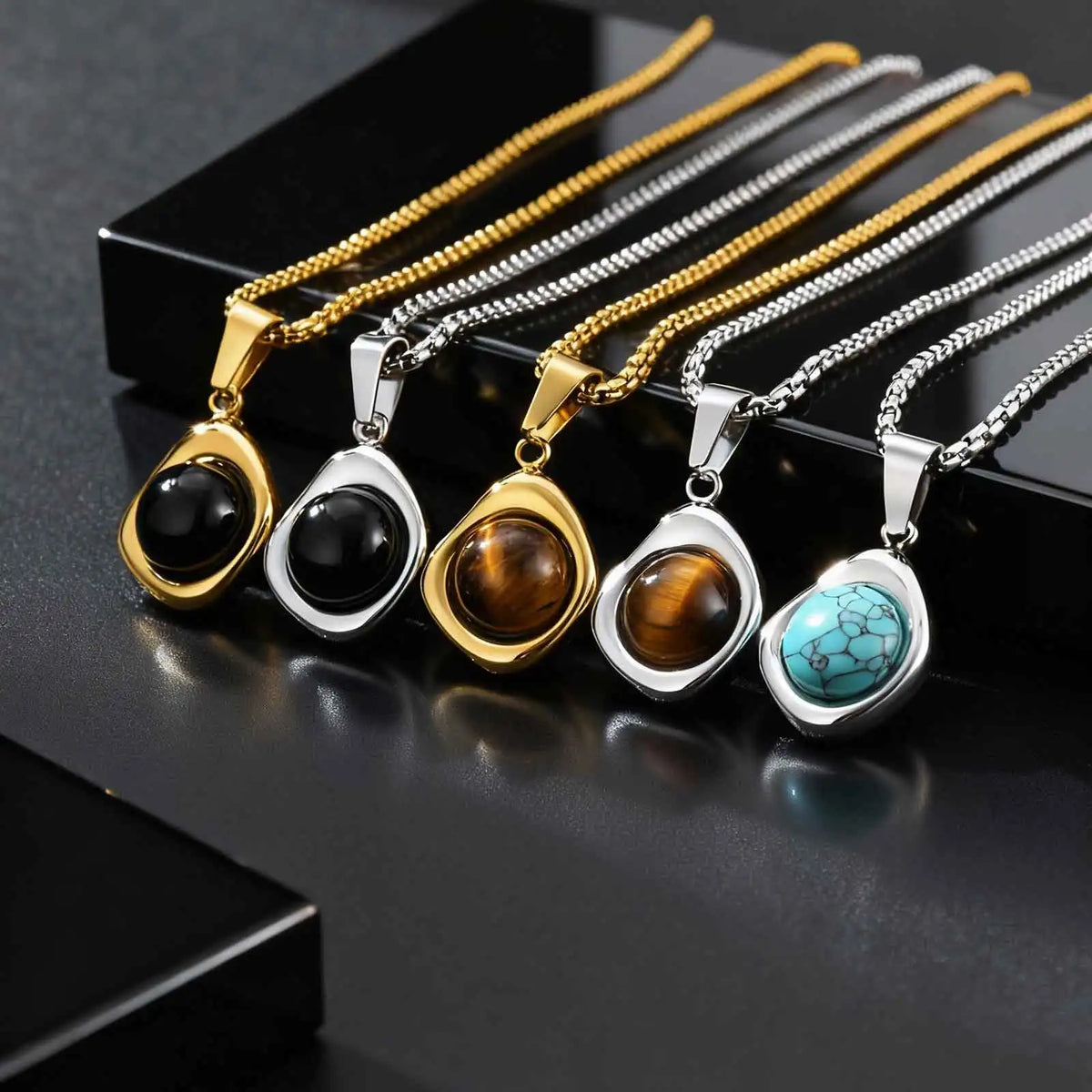 Tiger's Eye Pendant Necklace | Men's Stainless Steel Chain