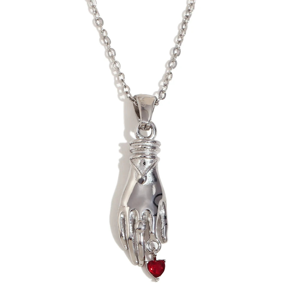 Red Heart Hand Pendant Necklace