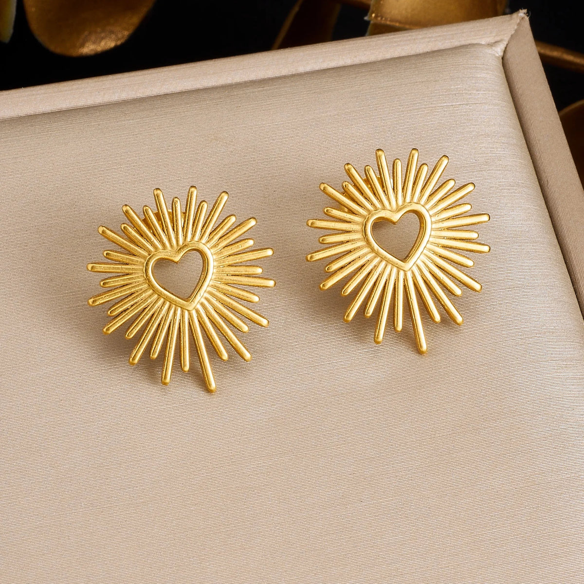 Sunburst Heart Studs
