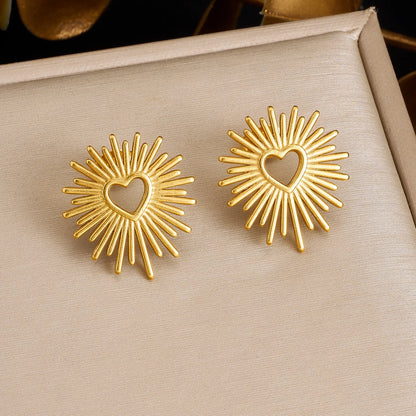 Sunburst Heart Studs