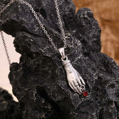 Red Heart Hand Pendant Necklace