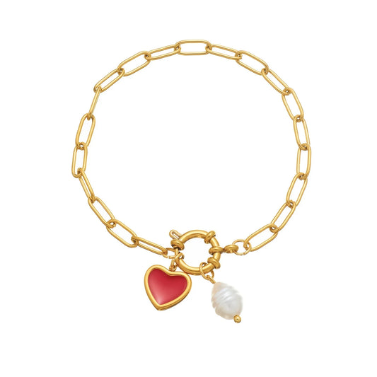 Perla Red Heart Paperclip Bracelet