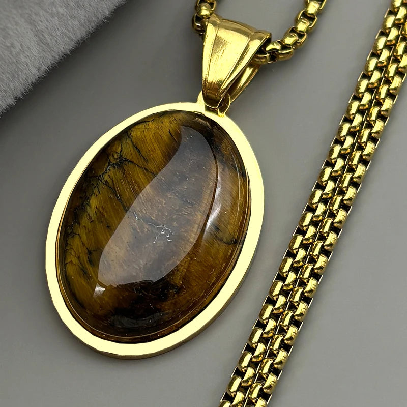 Tiger Eye Oval Pendant Necklace